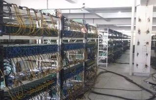 Modern Bitcoin mining farm with rows of high-density mining machines